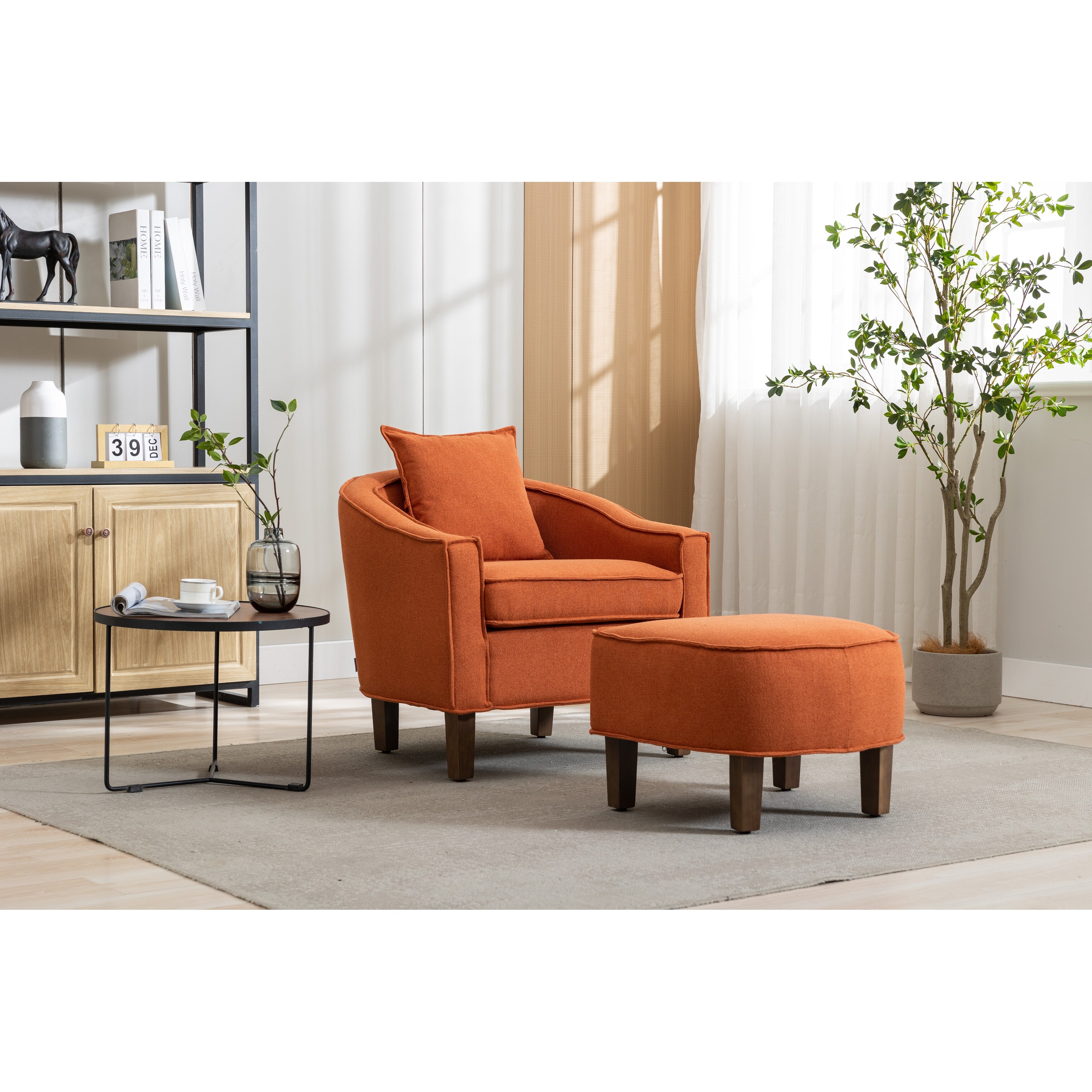 Accent Chair with Ottoman Mid Century Modern Barrel
